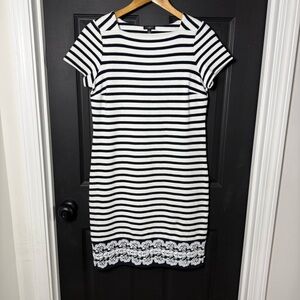 Talbots Striped Mini Dress with Lace Hem